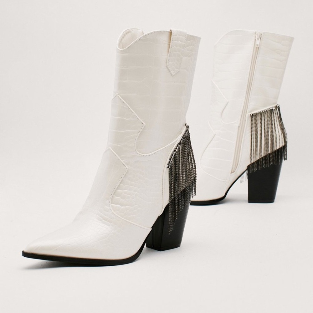 Faux croc fringe cowgirl boots